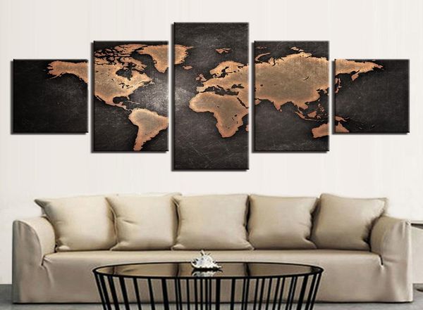 5 pezzi su tela Grande mappa retrò Mappa del mondo dorata Poster e stampa su tela Pittura Immagine Wall Art per soggiorno Decorazioni per la casa8722319