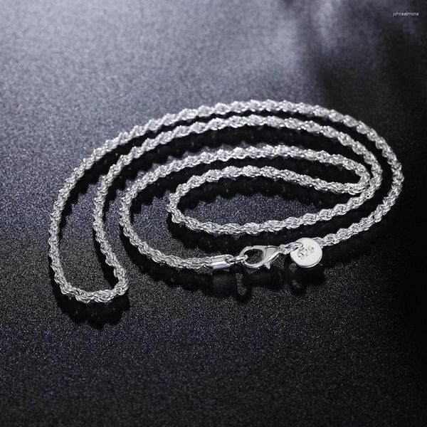 Correntes 925 prata esterlina linda 3mm corda torcida corrente 16-24 polegadas colar para mulheres moda festa acessórios de casamento jóias