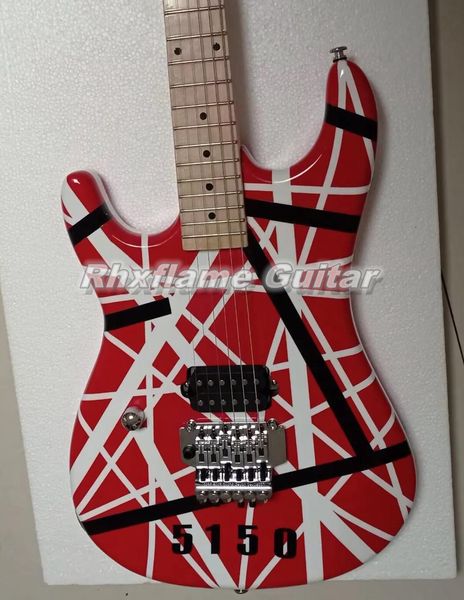 Linkshänder 5150 Edward Van Halen White Black Stripes Red E-Gitarre Floyd Rose Tremolo Bridge Whammy Bar Sicherungsmutter Ahornhals Griffbrett Große Kopfplatte