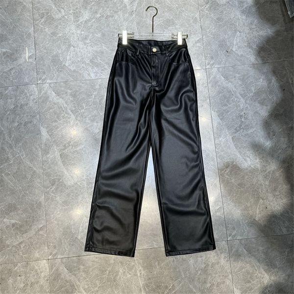Черные женские брюки из искусственной кожи, брюки, роскошные дизайнерские брюки, крутые брюки в уличном стиле