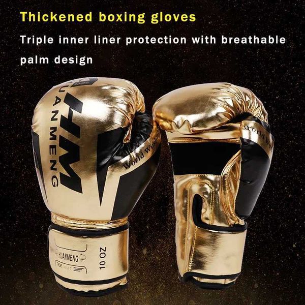 Equipamento de proteção Cor Dourada Luvas de Kickboxing MMA Respirável Confortável Luva de Boxe Crianças Homens Treinamento Competitio Combate Protetor Engrossado HKD231123