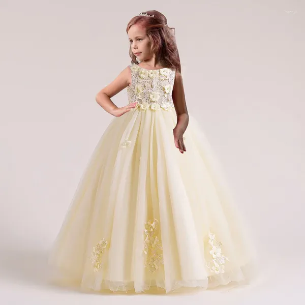 Платья для девочек, платье подружки невесты цвета шампанского для маленьких девочек, детское пышное бальное платье принцессы для выпускного вечера с цветами