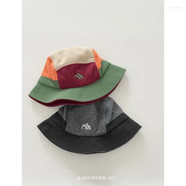 Bola Caps Estilo Japonês Retro Contraste Cor Casal Ao Ar Livre Acampamento Alpine Cap Mulheres Outono Polar Fleece Bucket Chapéu Homens