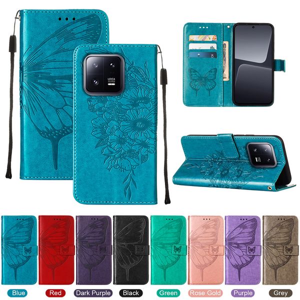 Custodie a portafoglio in pelle con stampa farfalla per Xiaomi 13 Lite 5G Pro Poco X5 Pro Redmi Note 12 4G Pro Plus MOTO G Stylus 5G 2023 Stampa fiore supporto per slot per schede Flip Cover Pouch