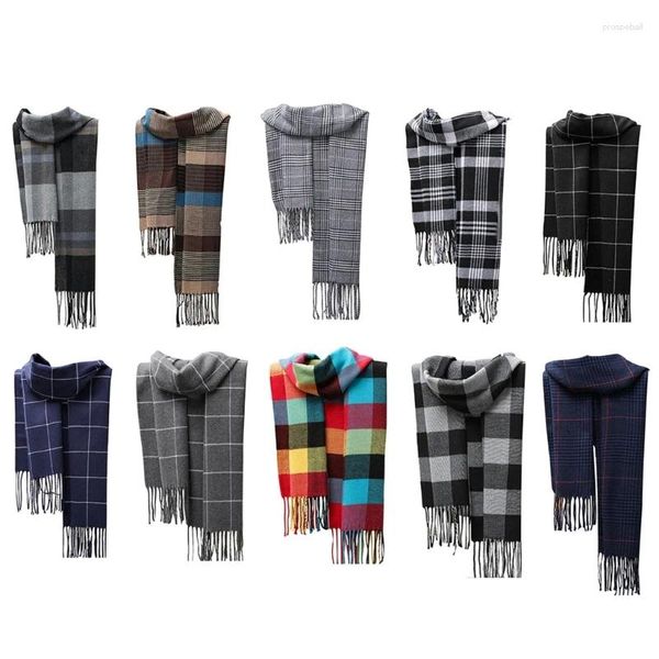 Lenços Inverno Lenço Tartan Xadrez Check Tassel Homens Mulheres Cold Weather Neck Gear