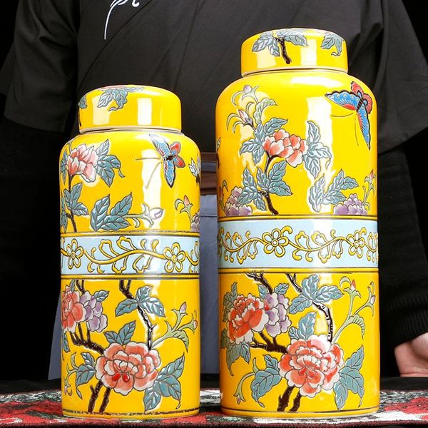Вазы китайский китайский расписанный вручную желтую ваза