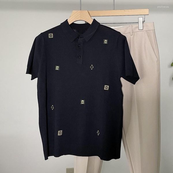Camisetas masculinas masculino no verão bordado de bordado de estilo coreano