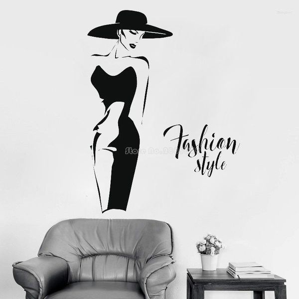 Wandaufkleber Fashion Lady Modell Silhouette Fensteraufkleber für Kleidung Damen Kleidergeschäft Selbstklebende Wandbilder LL2498