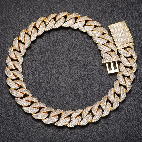 Coole schwere Herrenketten, 22 mm Breite, 40,6–61 cm, 18 Karat Gelb-Weiß-Gold vergoldet, 5 Reihen, Bling CZ Miami, kubanische Kette, Halskette, Armband, Glieder für Männer, schönes Geschenk