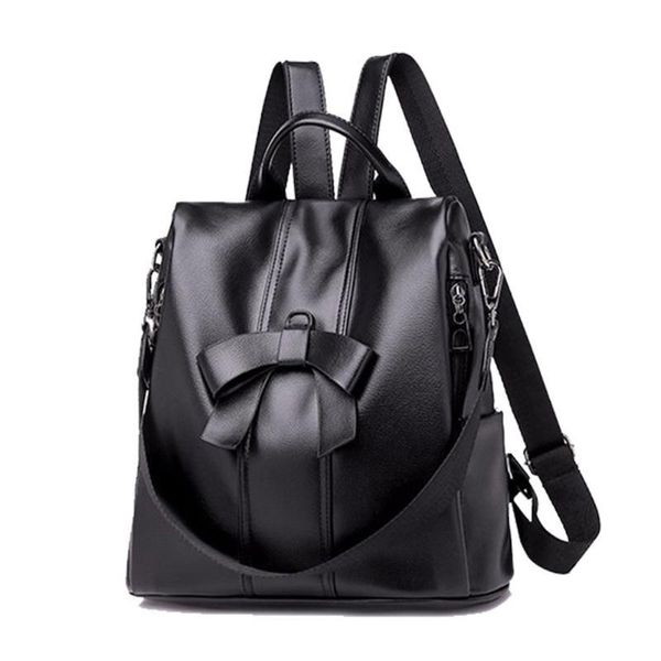 Bolsas ao ar livre Backpack de couro PU preto Ladies Bolsa de ombro de cor sólida Viagem casual Anti-roubo Knot Macks Acessórios