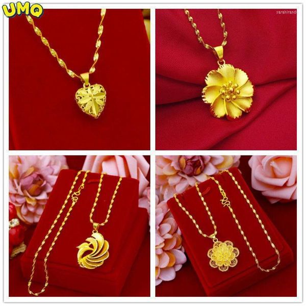 Catene Qixi Regalo per fidanzata Copia Oro vero 24k 999 Ciondolo Collana con clavicola Moda femminile Versatile Gioielli 18K puri