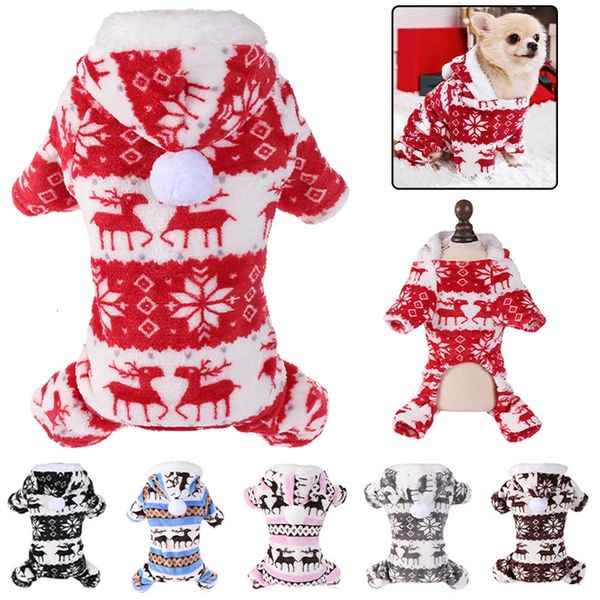 Köpek Kıyısı Kış Noel Tulum Kıyafetleri Sıcak Peluş Evcil Hayvan Pijamaları Küçük Orta Köpekler Kedi Tulumları Köpek Yavru York Chihuahua Onesies 231122