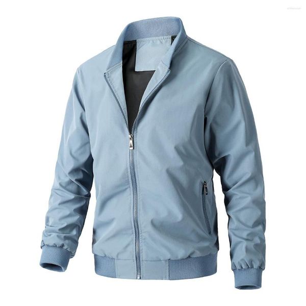 Herrenjacken Männer Jacke Feste Farbe Dünner Stil Frühling Herbst Casual Windproofes Sonnenschutz vielseitige leichte lockere Mantel Reißverschluss Kragen ohne