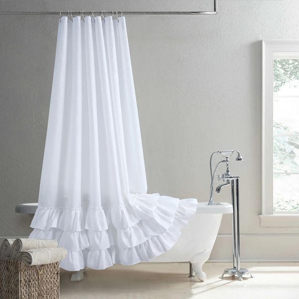 Cortinas de chuveiro babados branco boho moderno poliéster tecido impermeável sólido decorativo fazenda cortina de chuveiro 231122