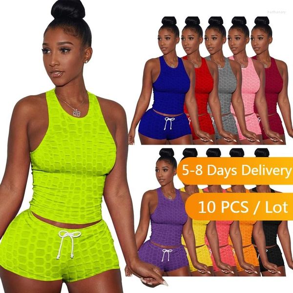 Damen Trainingsanzüge Bulk Items Großhandel Lose Mode Trainingsanzug Damen Sportwear Sommer gerippt Bodycon Zweiteiler Slim Crop Top Biker