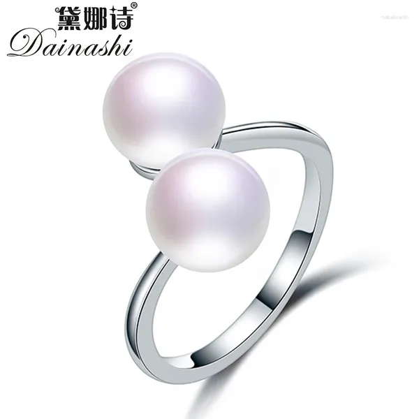 Anéis de cluster Dainashi Genuine Água Doce Cultivada Pérola Anel Design de Moda 925 Sterling Silver Simples Aberto Ajustável para Mulheres