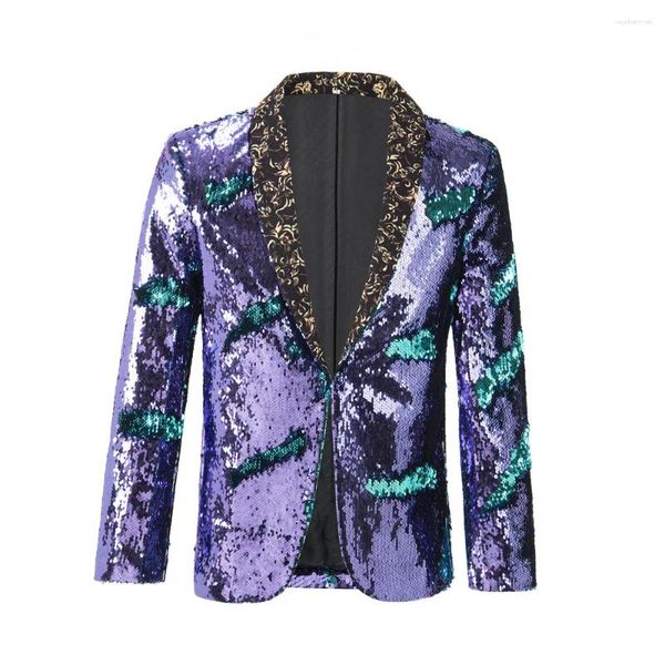 Abiti da uomo Giacca con paillettes Uomo Lentejuelas Hombre Lavanda Viola Verde Blu reale Elegante Giacca da uomo Costume di scena Oro e argento