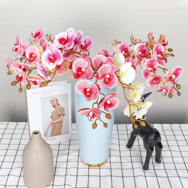 Fiori decorativi 10 pezzi / pacco stampa 3D orchidee farfalla lattice vero tocco fiore artificiale a 8 teste per la decorazione domestica di nozze Flores