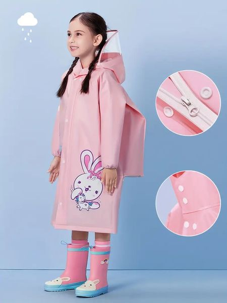 Zip frontal unicórnio gráfico manga longa EVA Poncho meninas capa de chuva fofa infantil