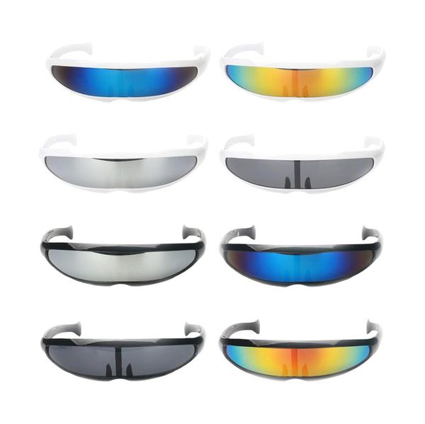 Space Robot Sonnenbrille Kunststoff Farbe verspiegelt Single Lens Visier Sonnenbrille Cosplay Frauen Männer Party Brillen Big Frame Shield