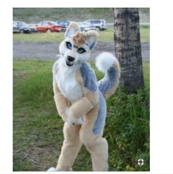 Furry Husky Dog BENT LEGS Fursuit Maskottchen Kostüm Kunstpelz Anzug Party Outfit Kleid Erwachsene Größe Outdoor Dekorationen Marke 2023