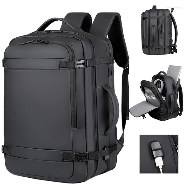 Schultaschen, 40 l, erweiterbarer USB-Reiserucksack, Flugzulassung, Handgepäck für Flugzeuge, wasserabweisend, langlebig, 17 Zoll, Herren