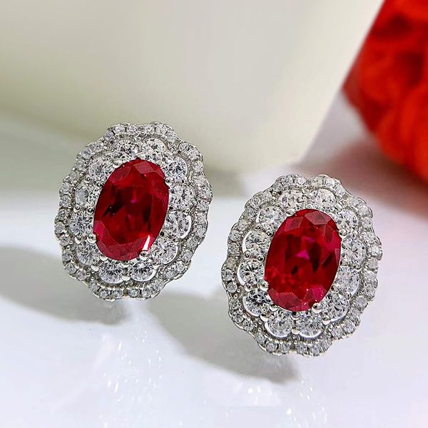 Classic Ruby Diamond Stud Orecchino 100% vero argento sterling 925 Promessa Orecchini da sposa per le donne Regalo di gioielli per feste nuziali