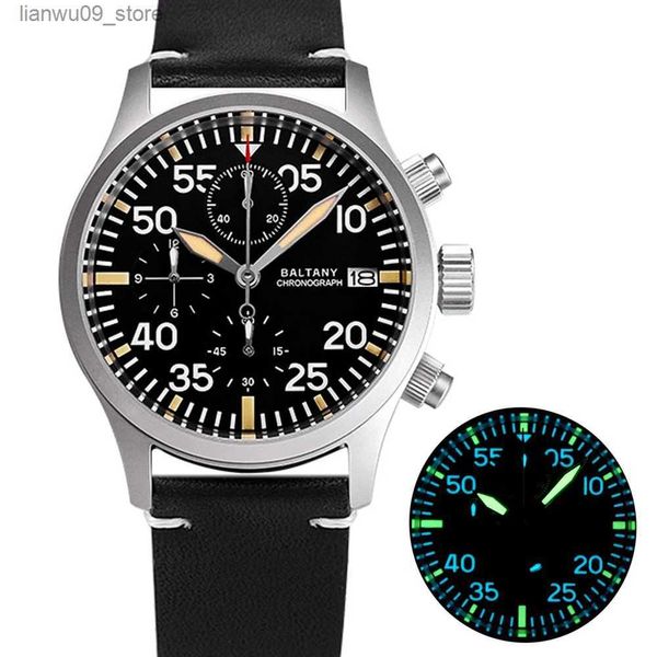 Relógios de pulso Baltany Relógio Militar Homens 39mm Vintage Pilot Watch VK67 Cronógrafo Quartz Relógios de Pulso Estilo Retro Força Aérea Luminosa ClocksQ231123