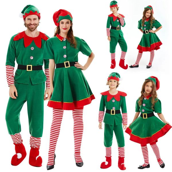 Roupas combinando para a família Natal Elf Family Costume Role Playing Outfit Verde Papai Noel Festa Performance Roupas extravagantes para homens Mulheres Meninas Meninos 231123