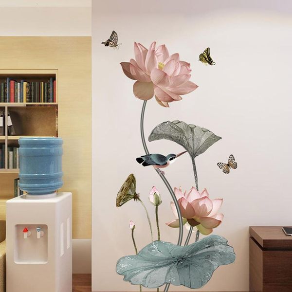 Adesivos de parede lotus removíveis Flores DIY Decalques de decoração de berçário 3D Peel e Art Stick para o quarto 230422