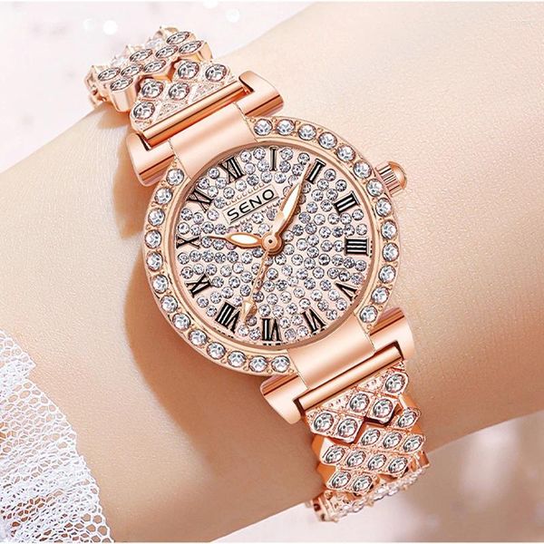 Наручные часы, элегантные часы с бриллиантами для женщин, бесплатная доставка, водонепроницаемые, из нержавеющей стали, розовое золото, женские 2023
