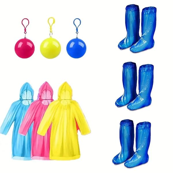 3 pares de capas para sapatos, 3 peças, descartáveis, ponchos de chuva de emergência, bota grande e mais grossa, capas de chuva à prova d'água em chaveiro, bola para homens e mulheres