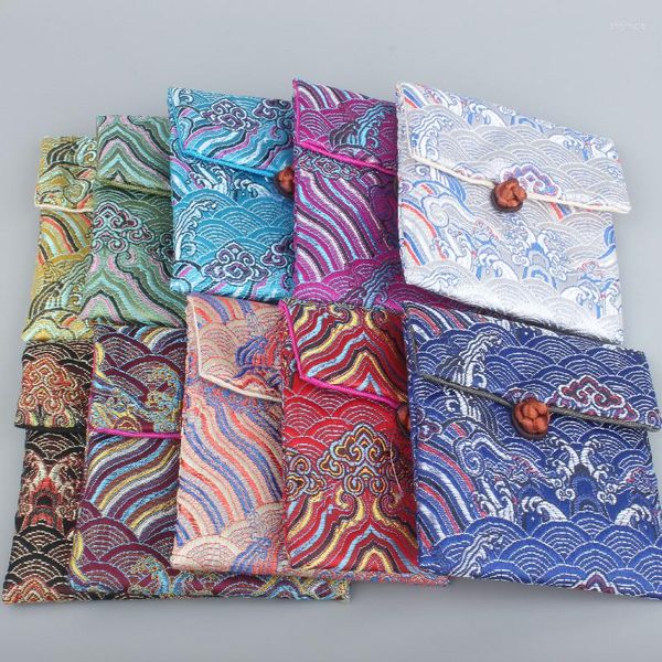 Wrap regalo 10pcs piccoli sacchetti di seta vintage cinese wave brocade gioielli pacchetti di imballaggio simpatici donne monete borsetta festa bomboniere