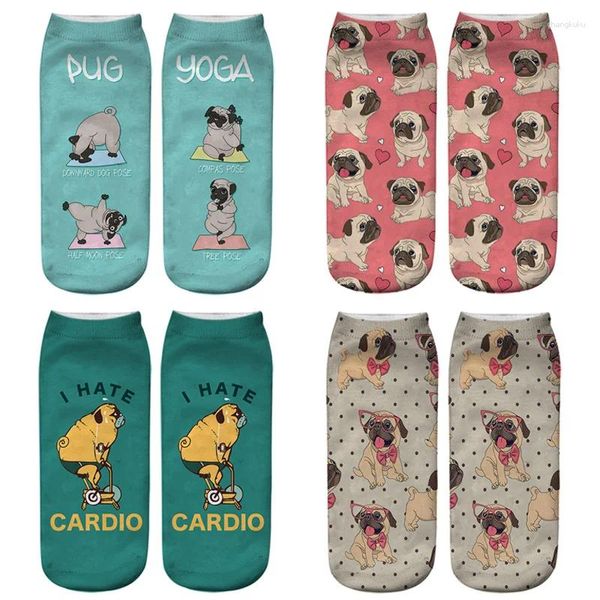 Frauen Socken Kawaii 3D Mops Hund Drucken Kurze Baumwolle Mode Niedlichen Japanischen Weiche Tier Hunde Hausschuhe