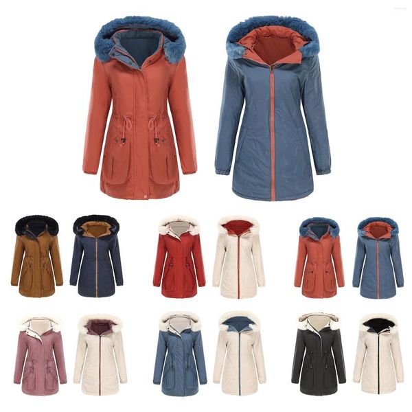 Damen Trenchcoats Mantel Herbst und Winter Beide Seiten können warme Baumwoll-Lite-Jacke Damen Wildleder Damen Nylon mit Kapuze tragen