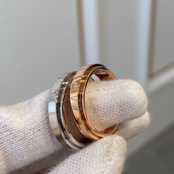 Eheringe für Verliebte, Designer-Ring, runder Diamantring, 18 Karat Roségold vergoldet, mit Logo, zur Verlobung, für Damen und Herren, Bandgröße 6–11, sehr guter Schmuck