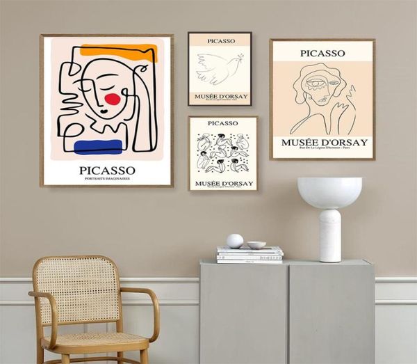 Gemälde Retro Picasso Vogel des Friedens Poster und Drucke Abstrakte Linie Nackte Frau Leinwandgemälde Wandkunst Bilder Schlafzimmer Zuhause 3247552