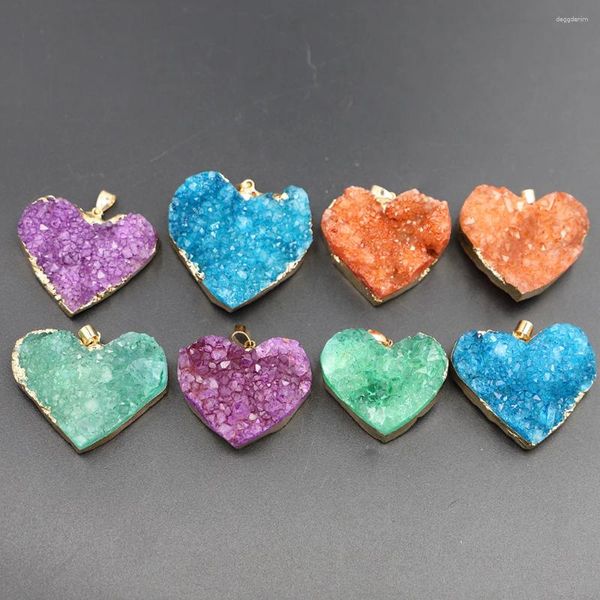 Colares de pingente vendendo pedra natural druzy ágata banhado phnom penh coração fatiado pingentes colar reiki encantos jóias fazendo