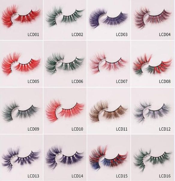 25mm farbige 5D Nerz falsche Wimpern 17style dicke Wimpern Luxus bunte natürliche Cosplay imitierte Nerz dünne Wimpern4515052