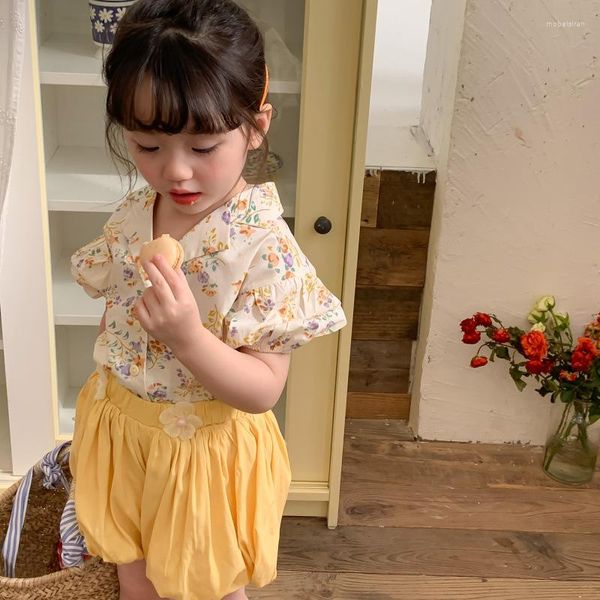 Kleidungssets Mode Kleinkind Mädchen Blumenbluse Kleidungsset Sommerlaterne Shorts Kinder Boutique Outfit für Kinder