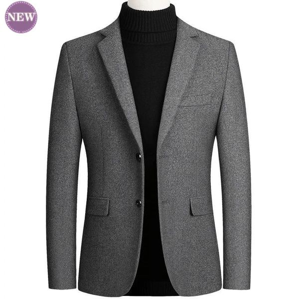 Мужская смесовая шерсть, модное мужское шерстяное пальто, тонкий плащ, осенне-зимний утепленный мужской однотонный костюм джентльменского пальто 231123