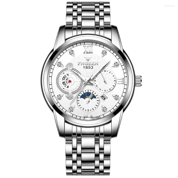 Relógios de pulso negócios redondo quartzo luxo dial impermeável calendário multifuncional pulseira inoxidável relógio de pulso relógios de pulso para homens