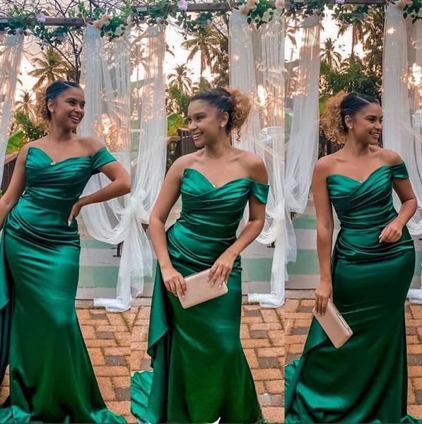 Koyu Yeşil Nedime Elbiseleri Basit Şık Kolsuz Elastik Saten Arap Düğün Konuk Konuk Giyim Muhteşem Afrikalı Kadınlar Kıyafet Partisi Pageant önlükleri B146
