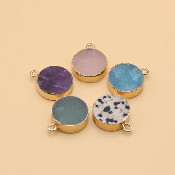 Colares de pingentes de pedra natural redonda plana gemas gemias requintados para joias que fabricam acessórios de colar de pulseira de butiques diy