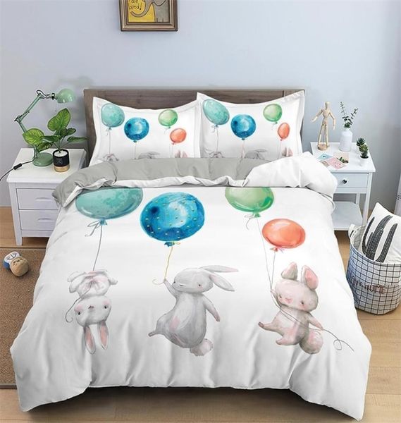 Kinder-Bettwäsche-Sets, Geschenke, niedlicher Hase-Druck, Bett-Set, Polyester, Bettbezug für Kinder, Mädchen, Jungen, 23 Stück 2202124495637