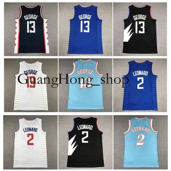 Maglia da basket GH Kawhi Leonard Clipper Los Paul George Angeles Blu Bianco Nero Taglia S-XXL