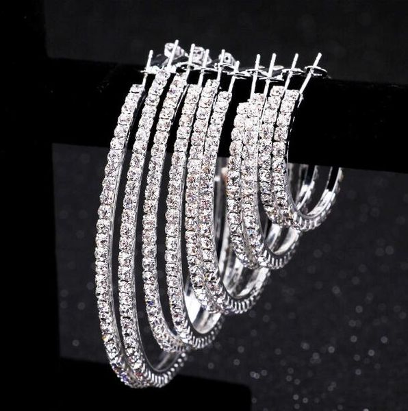 Негабаритные серьги-зажимы для ушей, женские серьги-кольца 20–100 мм, большие круглые серьги, модные очень большие серьги-кольца с кристаллами, цвета: золотистый, серебристый