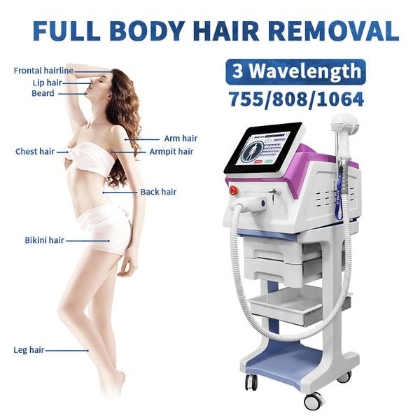 Venda quente Ponto de congelamento indolor remoção do cabelo 808nm diodo laser depilação aparelho rejuvenescimento da pele 755nm 808nm 1064nm depilador