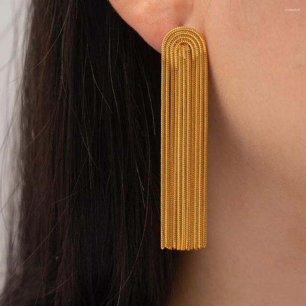 Brincos Yoiumit 18K banhados a ouro de aço inoxidável corrente de cobra borla moda versátil para mulheres