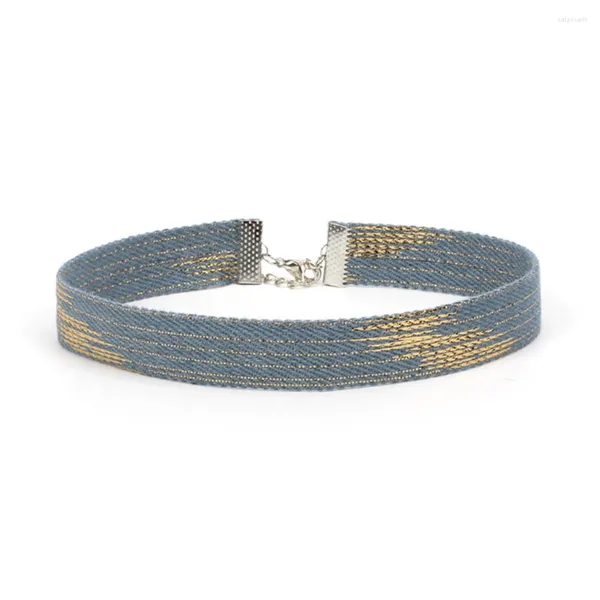 Girocollo vintage spazzolato ricamato denim catena collana per donna semplice clavicola collana con colletto finto gioielli eleganti